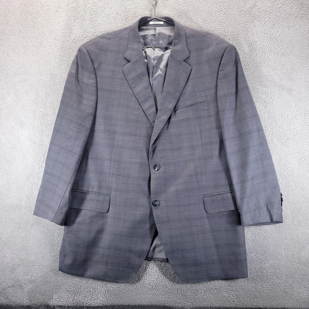 Peter Millar Blazer Mens 48R Gray Plaid Wool Stretch Made In Canada Full Lined
